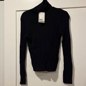 H&M Conscious Black Turtleneck Ribbed Long Sleeve Top
